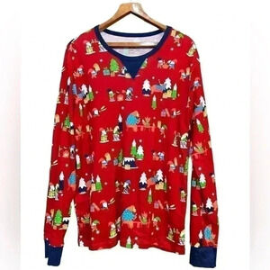 WONDERSHOP Red Gnome Christmas Long Sleeved Cotton Pajama Top Size L